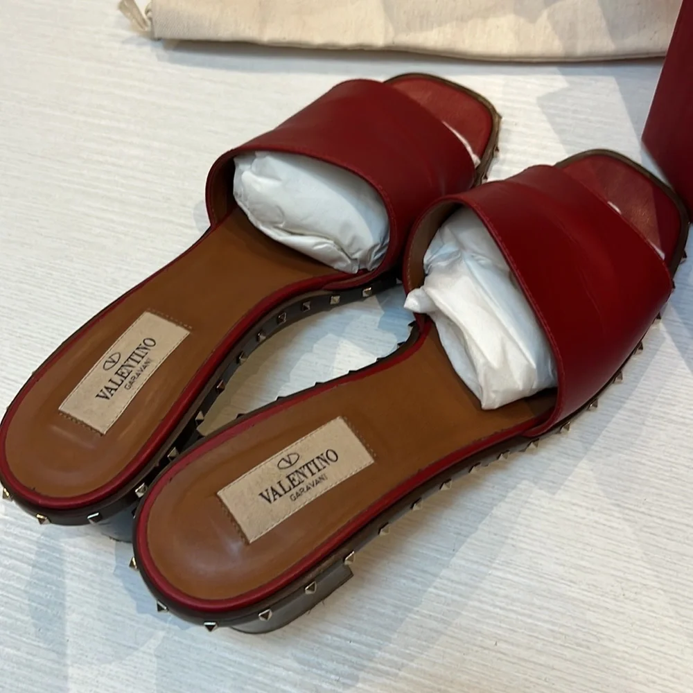 Valentino Garavani red rock stud slip on sandal - Picture 1 of 10